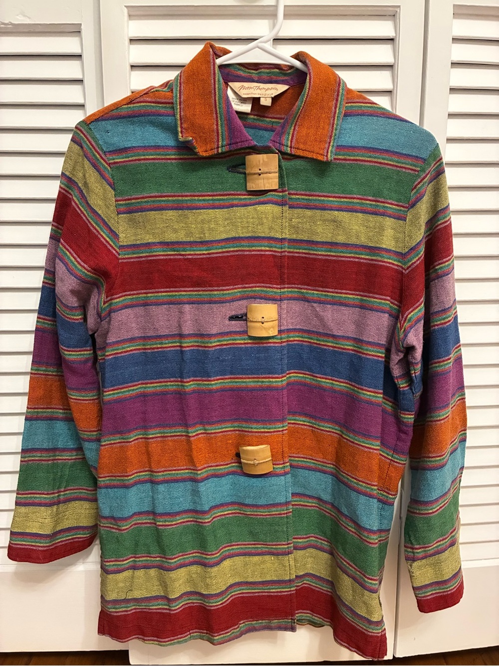 Vintage Norm Thompson Rainbow Stripe Women’s Jacket/Shirt with Wood Buttons